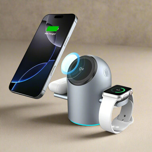 3-in-1 Auto Rotation Qi2 Wireless Charging Station – Magnetic Fast Charger for iPhone, iWatch & AirPods