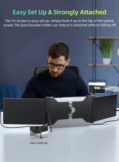 Portable Triple-Screen 14" Monitor – Full HD IPS 1080P Laptop Display Extender for 13"-16.5" Laptops - The Prime Shop