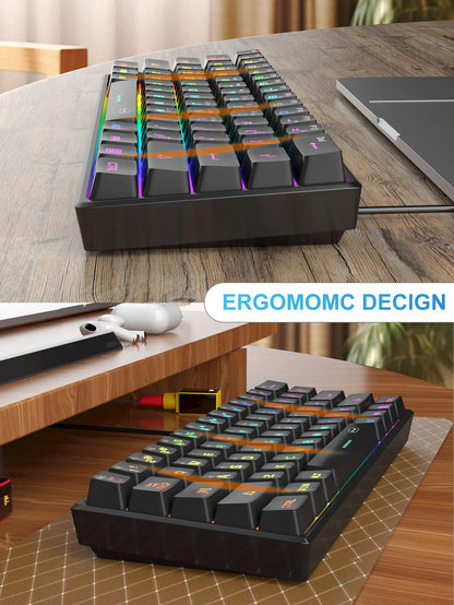 Mini Gaming Keyboard – RGB Backlit, 61-Key Compact, Waterproof & Ergonomic TS91 Design